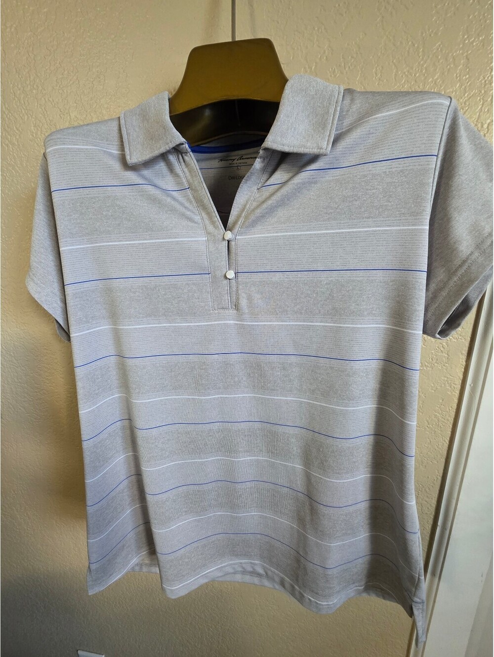 Tommy Armour Dri-Logic Men's Polo Shirt Large Gray Blue Striped